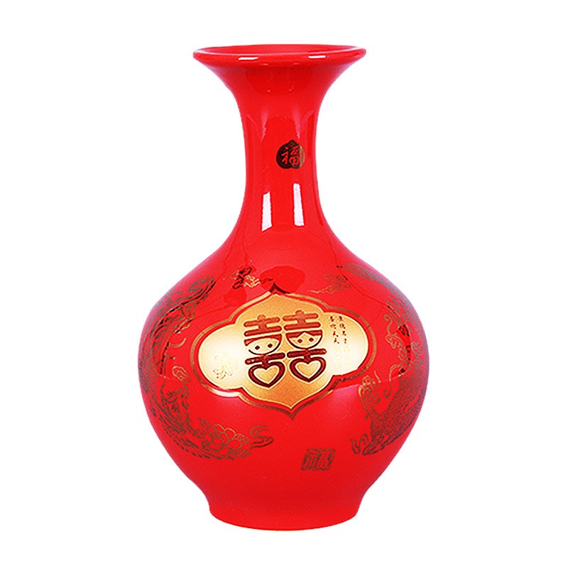 景德鎮陶瓷器花瓶擺件中國紅色中式家居客廳裝飾品工藝插花瓷瓶-細節圖2