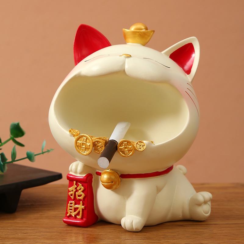 招財貓居家鑰匙收納盒桌面雜物零食收納筐儲物盒客廳創意裝飾擺件-細節圖2