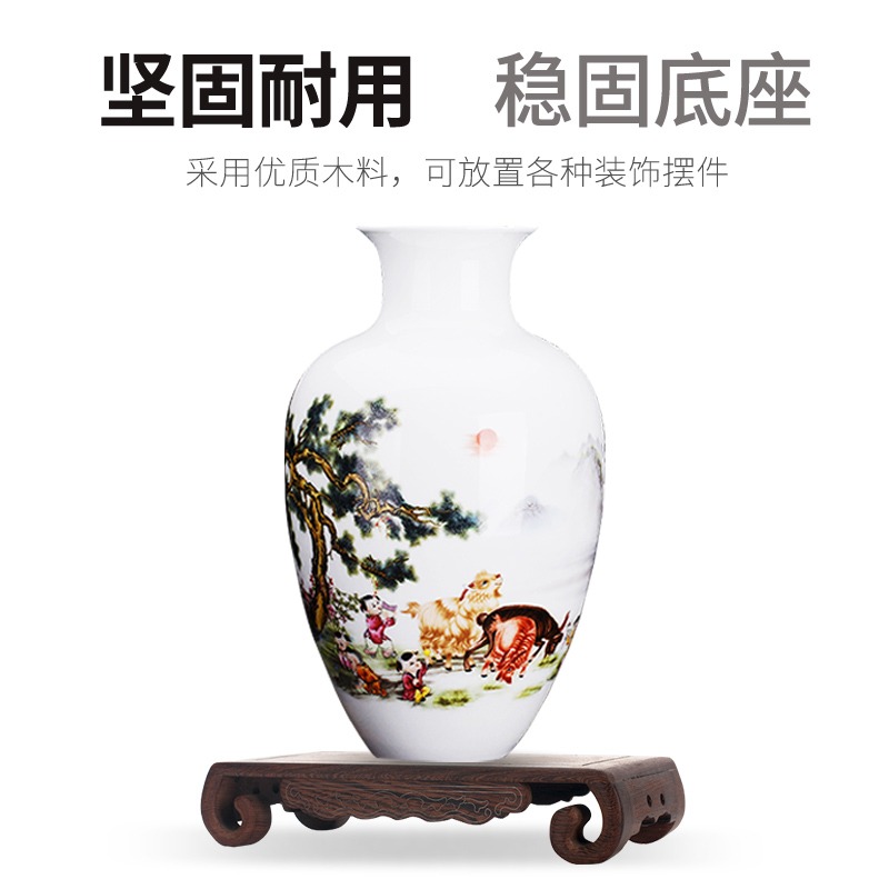 花盆底座實木木質缸架葫蘆擺件奇石魚缸花瓶墊底長方形書卷形託盤-細節圖2