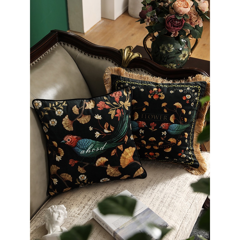 樸居美式花鳥抱枕現代輕奢高端奢華牀頭靠墊套ins靠枕腰枕套客廳-細節圖3