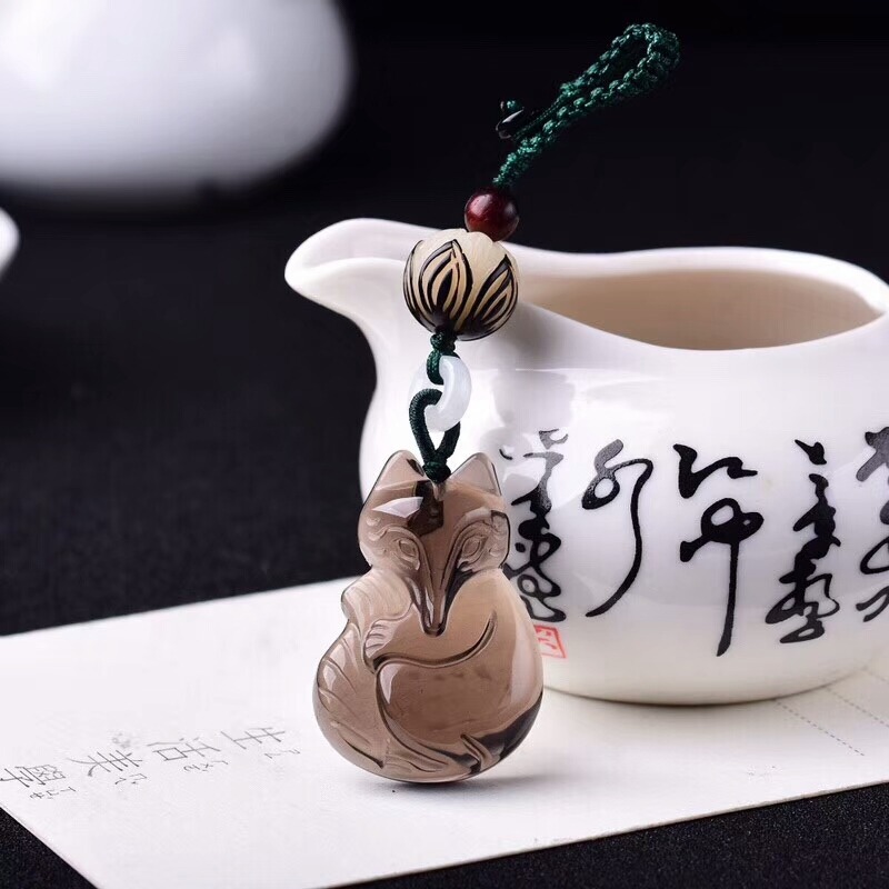 天然彩虹眼黑曜石小狐貍九尾狐吊墜男女項鏈包掛墜項墜情侶鑰匙扣-細節圖2