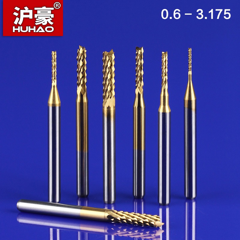 滬豪專業3.175鎢鋼TiN塗層PCB銑刀鑼刀電路板粗皮玉米銑刀立銑刀-細節圖2