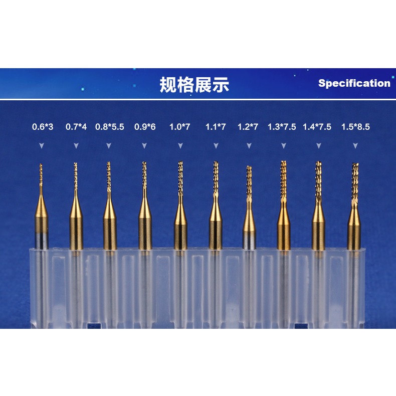 滬豪專業3.175鎢鋼TiN塗層PCB銑刀鑼刀電路板粗皮玉米銑刀立銑刀-細節圖8