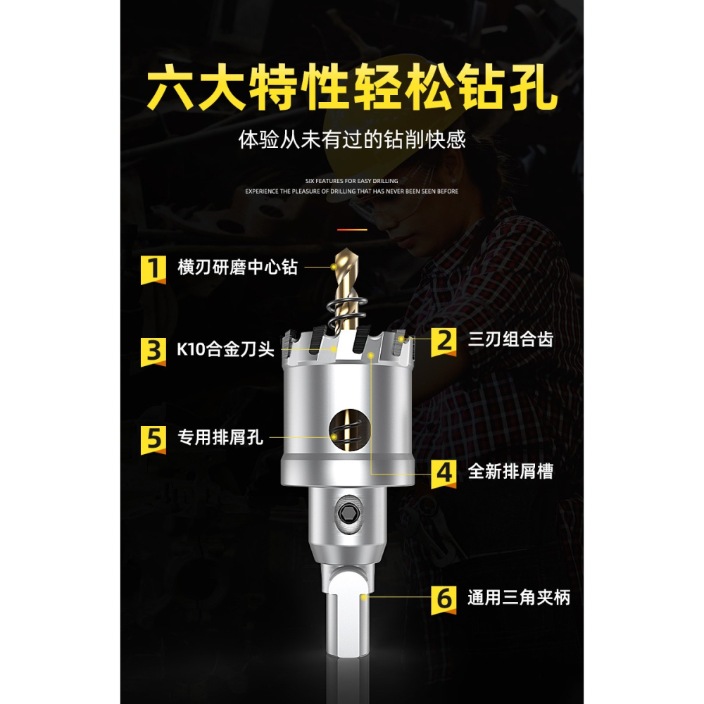 不銹鋼開孔器金屬專用超硬合金鉆頭打孔鐵板鉆孔神器20/50/75擴孔-細節圖9