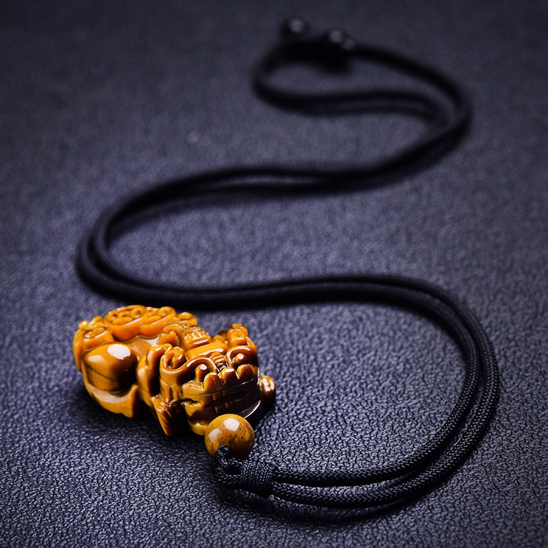 天然黃虎眼石三錢招財貔貅吊墜毛衣項鏈木變石掛墜虎睛石男女守財-細節圖3