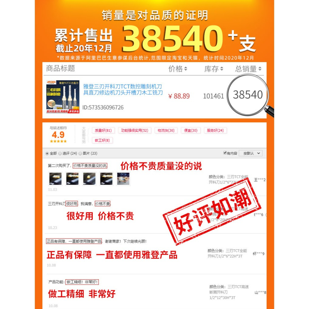 雅登三刃直刀高速斷屑全能開料刀木工刀具修邊機刀頭大全3刃銑刀-細節圖6