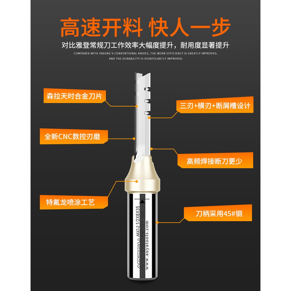 雅登三刃直刀高速斷屑全能開料刀木工刀具修邊機刀頭大全3刃銑刀-細節圖9