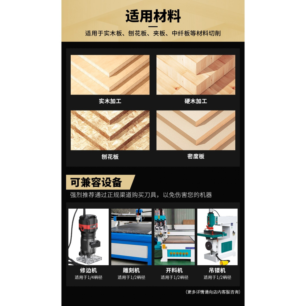 滬豪英制加長雙刃直刀木工銑刀修邊機刀頭電木銑刀開槽工具1/4-細節圖8