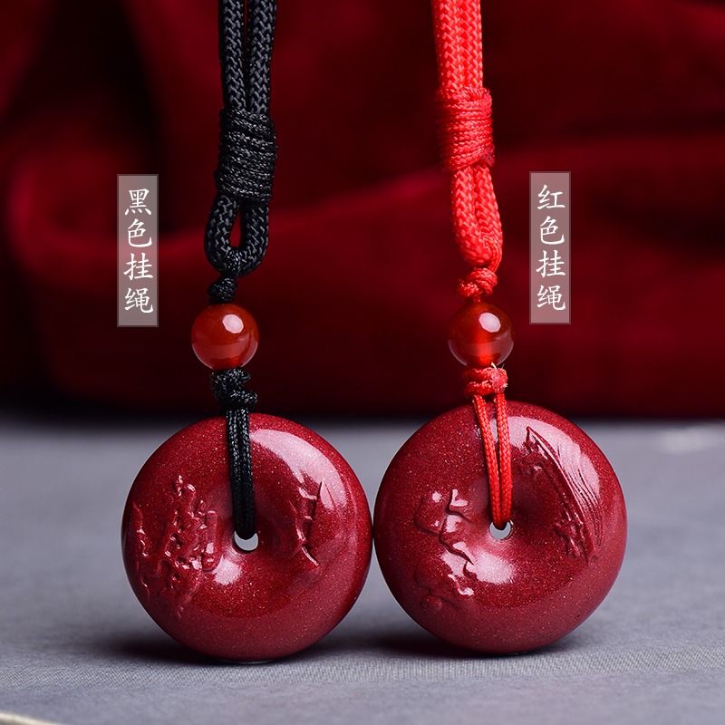 原礦硃砂吊墜情侶護身符平安扣無事牌葫蘆觀音佛掛件招財貔貅掛飾-細節圖3