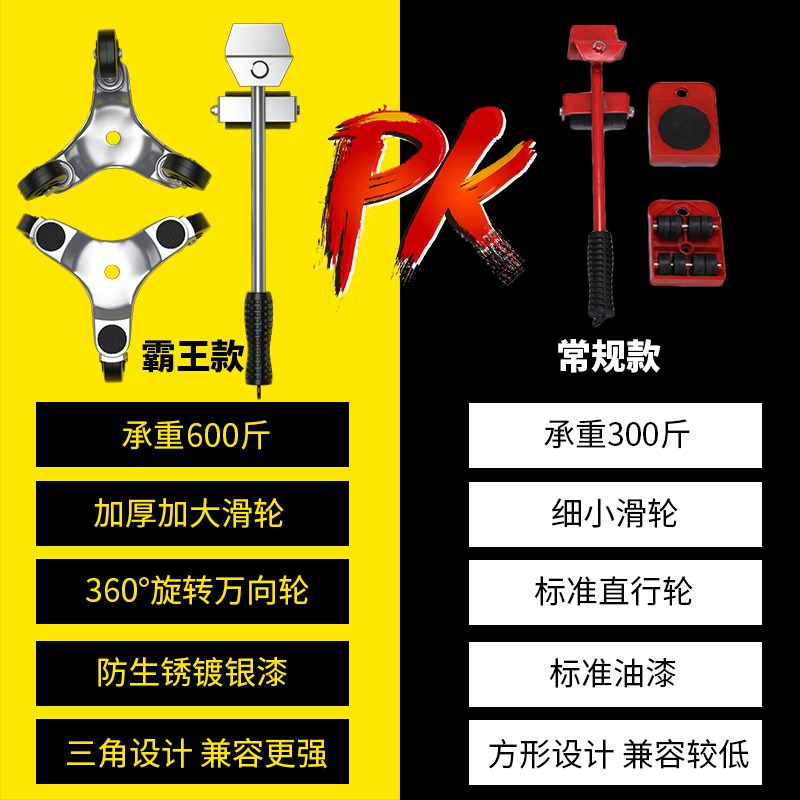 搬家神器萬向輪輪子滾輪託盤傢俱搬運冰箱牀茶幾桌腿移動三角滑輪-細節圖5