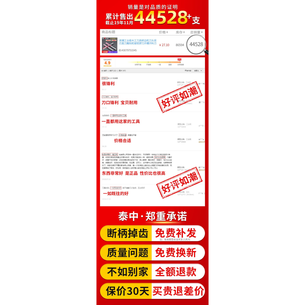 浪潮工業級木工刀具修邊機刀頭雙刃直刀雕刻機鏤銑鑼刀開槽開料刀-細節圖6