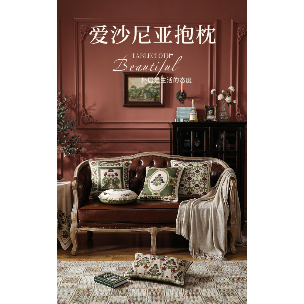 樸居抱枕靠墊美式ins風客廳沙發靠枕方形圓形高檔棉麻牀頭午睡枕-細節圖6