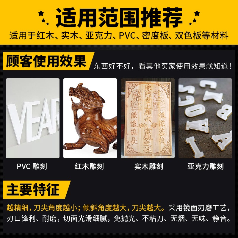 滬豪高精度3.175三棱尖刀直刀電腦玉石木工石材金屬浮雕刻字刀-細節圖4