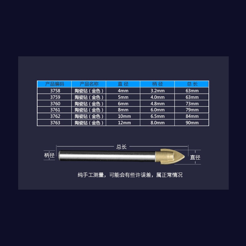 木工陶瓷打孔三角鉆頭合金電鉆孔瓷磚鉆頭6mm玻璃鉆頭轉頭開孔器-細節圖5