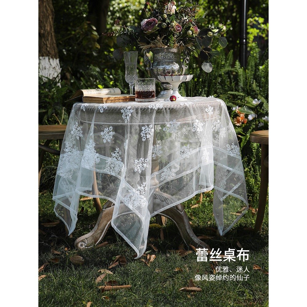 樸居桌布高級感美式輕奢ins茶幾布圓桌裝飾布法式臺布蕾絲文藝風-細節圖2
