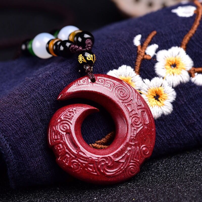 天然硃砂時來運轉吊墜本命年平安扣扭轉乾坤財運貔貅古風項鏈掛件-細節圖3
