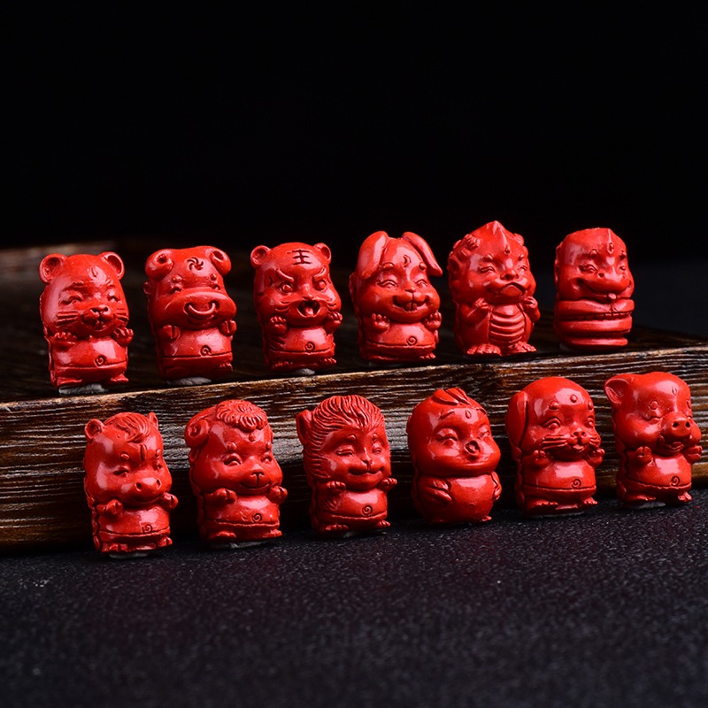 天然紅硃砂十二生肖吊墜掛件手機鏈掛墜兒童屬相情侶紅繩手鏈配飾-細節圖2