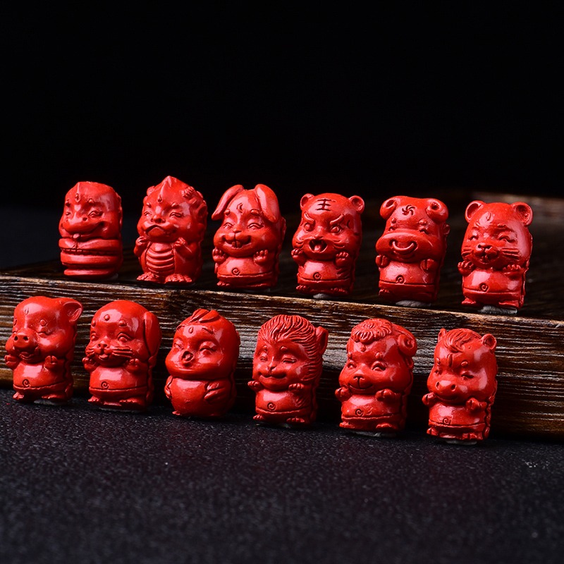 天然紅硃砂十二生肖吊墜掛件手機鏈掛墜兒童屬相情侶紅繩手鏈配飾-細節圖3