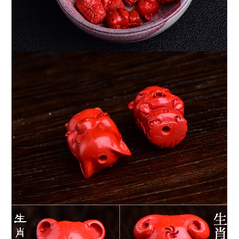 天然紅硃砂十二生肖吊墜掛件手機鏈掛墜兒童屬相情侶紅繩手鏈配飾-細節圖9