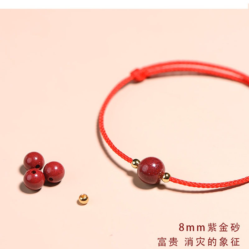 天然硃砂轉運珠紅繩腳鏈女本命年手鏈簡約手繩ins小眾設計學生潮-細節圖3