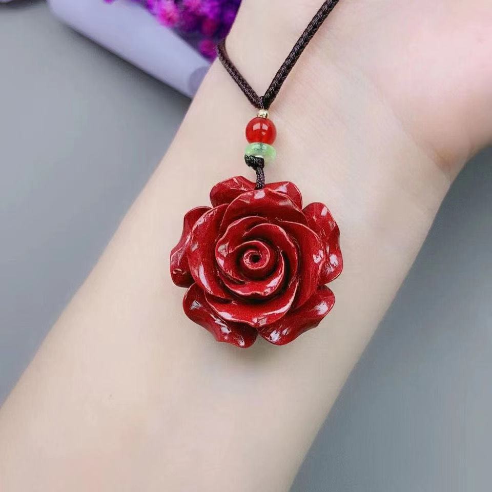 高含量紫金砂硃砂花開富貴玫瑰花吊墜本命年項鏈女招財保平安飾品-細節圖6