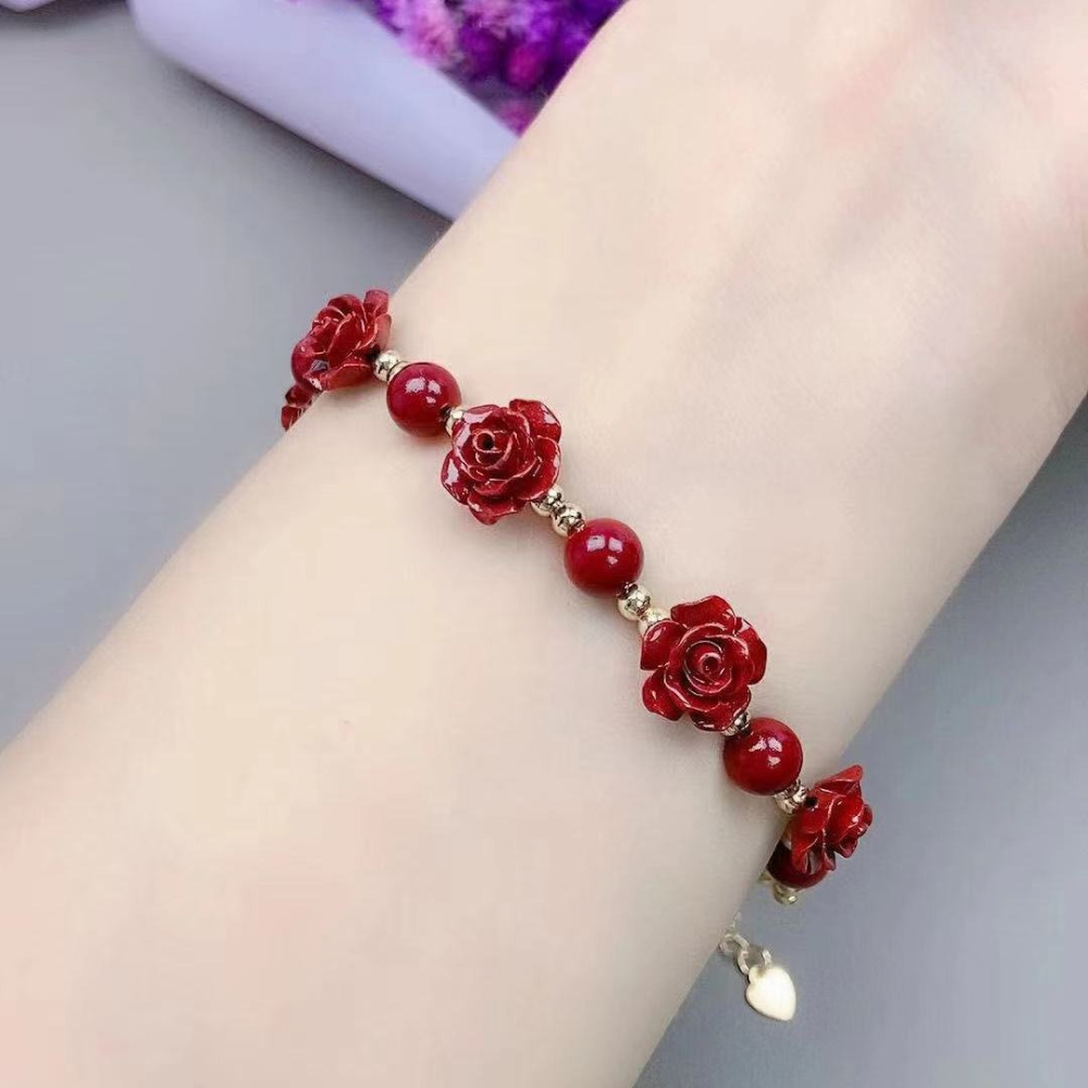 高含量紫金砂硃砂花開富貴玫瑰花吊墜本命年項鏈女招財保平安飾品-細節圖9