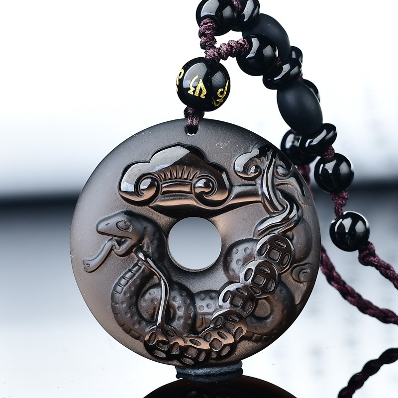 黑曜石生肖金烏利吉貴吊墜玉蛇吉祥物蛇型蛇形飾品飾物項鏈掛件-細節圖3