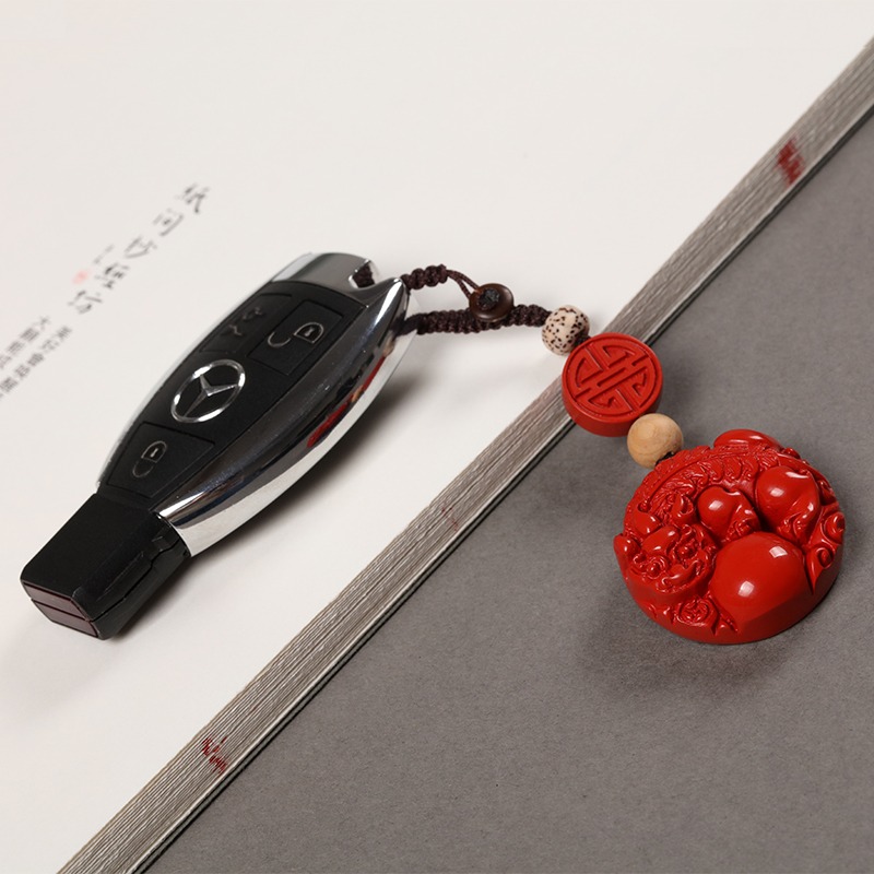 天然硃砂貔貅包掛件原創鑰匙扣男女平安扣護身符本命年情侶無事牌-細節圖3