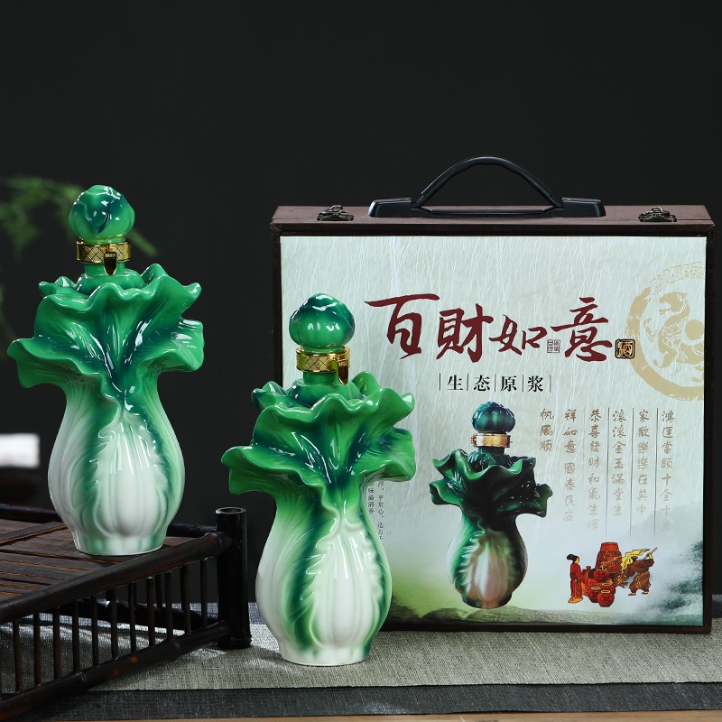 景德鎮陶瓷白菜酒瓶酒壺酒壇空瓶1斤3斤5斤10斤密封酒罐酒櫃擺件-細節圖3