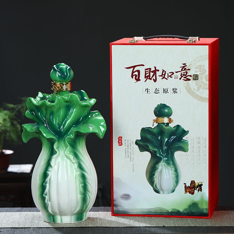景德鎮陶瓷白菜酒瓶酒壺酒壇空瓶1斤3斤5斤10斤密封酒罐酒櫃擺件-細節圖5