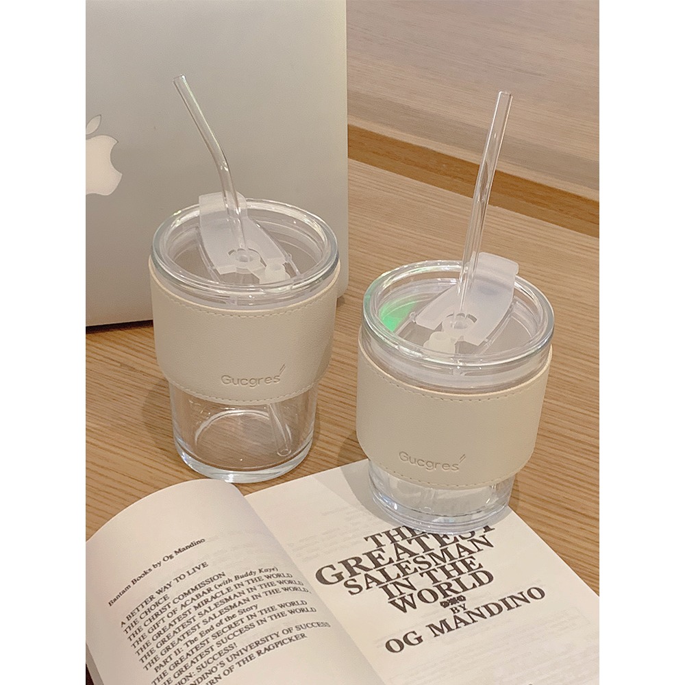 ins風北極光玻璃杯吸管杯家用辦公室水杯女高顏值咖啡杯竹節杯子-細節圖2