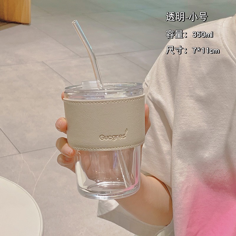 ins風北極光玻璃杯吸管杯家用辦公室水杯女高顏值咖啡杯竹節杯子-細節圖6