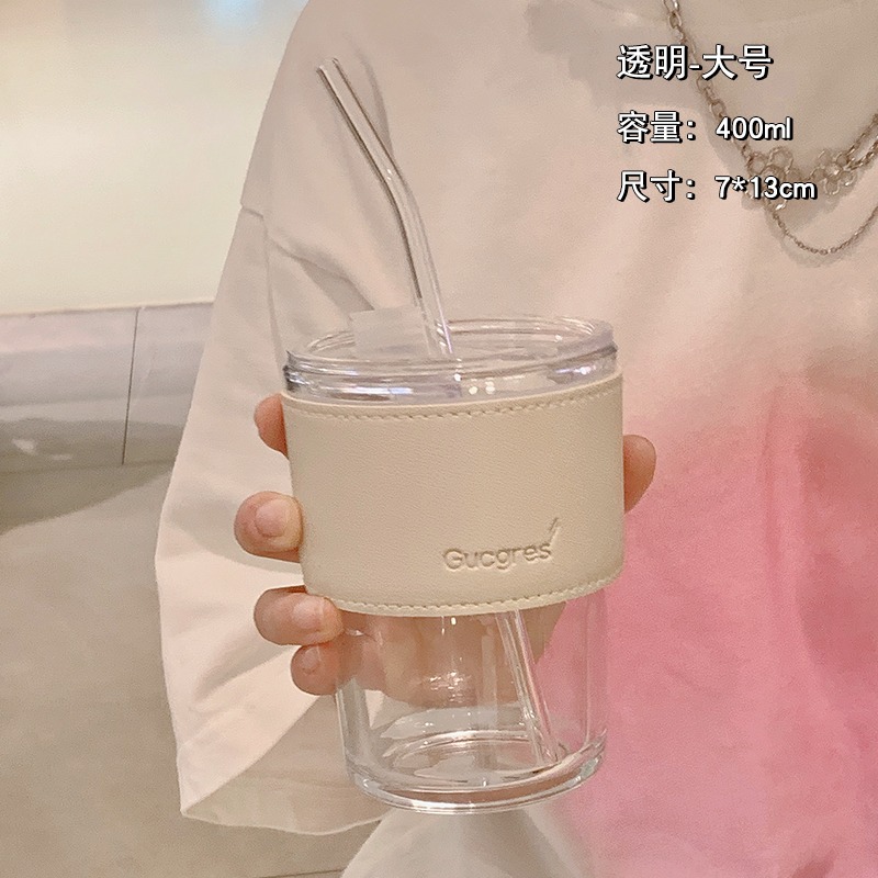 ins風北極光玻璃杯吸管杯家用辦公室水杯女高顏值咖啡杯竹節杯子-細節圖7