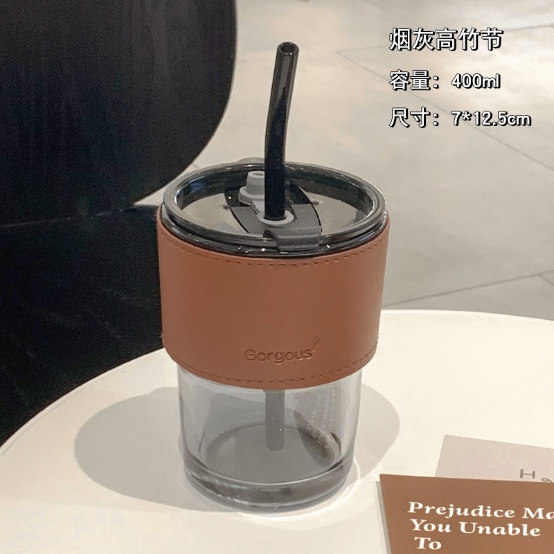ins風北極光玻璃杯吸管杯家用辦公室水杯女高顏值咖啡杯竹節杯子-細節圖10