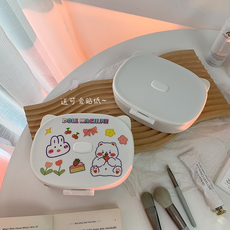 ins風梳妝臺鏡子折疊化妝鏡女帶收納盒學生宿舍臺式桌面家用小型-細節圖4