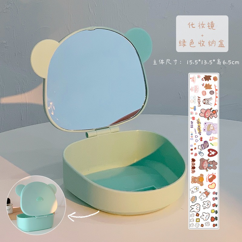 ins風梳妝臺鏡子折疊化妝鏡女帶收納盒學生宿舍臺式桌面家用小型-細節圖10