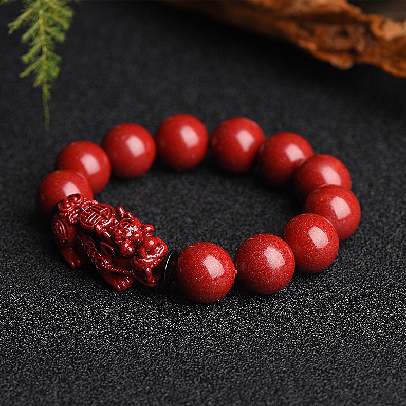 帝王紫金砂招財貔貅手鏈情侶款轉運珠天然原礦硃砂手串男女款禮物-細節圖6