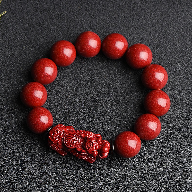 帝王紫金砂招財貔貅手鏈情侶款轉運珠天然原礦硃砂手串男女款禮物-細節圖7