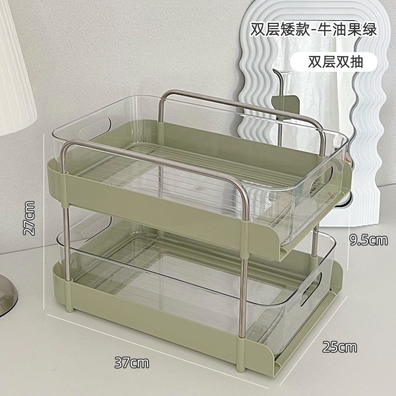 ins風透明化妝品收納盒桌面抽屜式護膚品宿舍桌上書桌口紅置物架-細節圖9