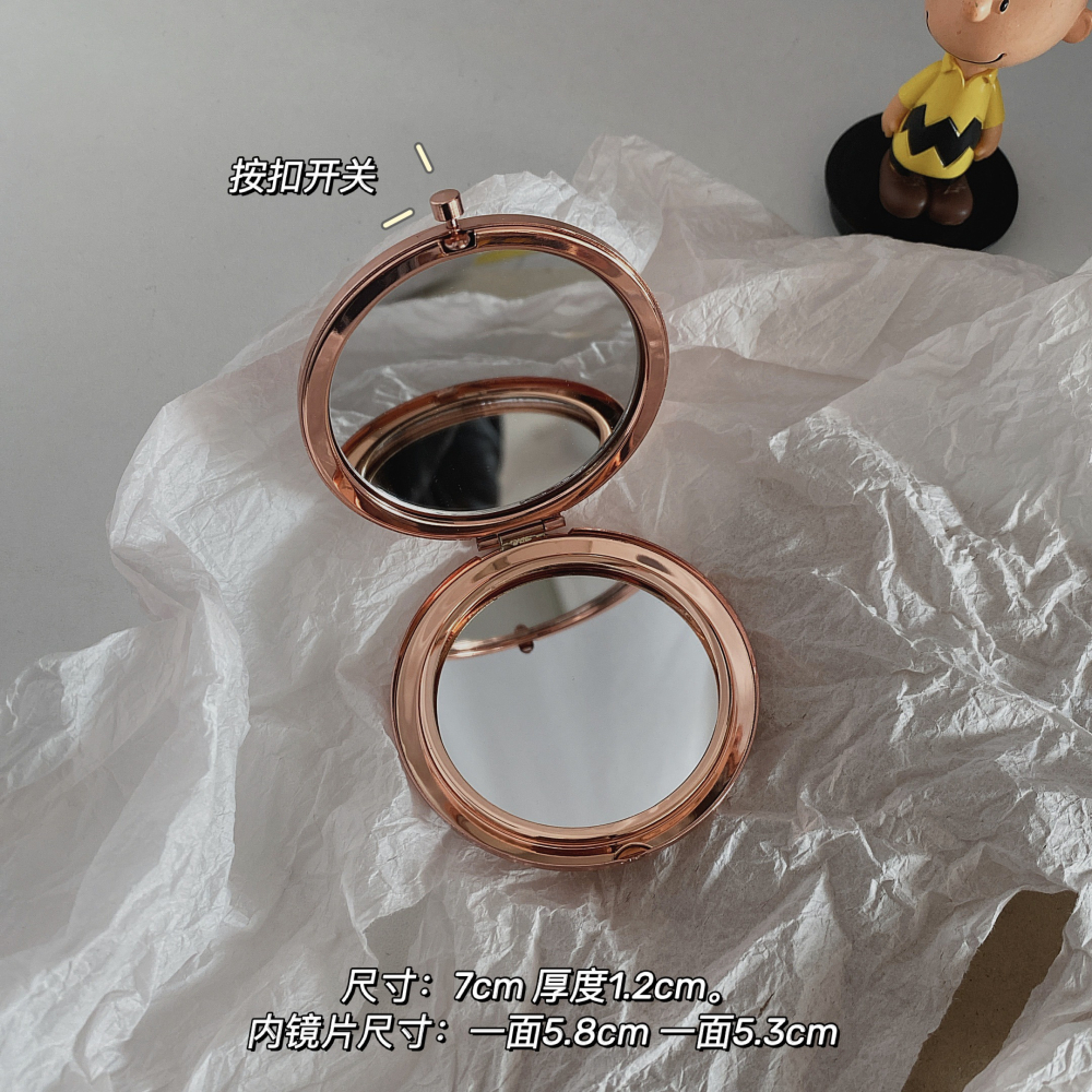 ins手持雙面小鏡子女隨身攜帶折疊化妝鏡翻蓋式不銹鋼小號便攜-細節圖8