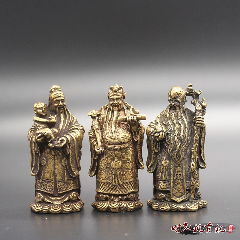 黃銅財神小擺件銅手把件古玩佛像銅雕仿古老銅件福祿壽銅像-細節圖6