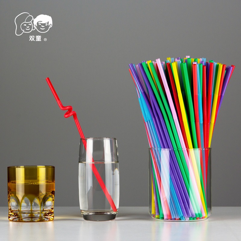 整箱雙童高品質藝術吸管彩色透明可彎飲料果汁奶茶料塑一次性包郵-細節圖4