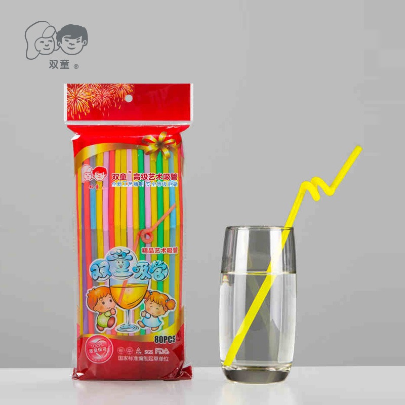 整箱雙童高品質藝術吸管彩色透明可彎飲料果汁奶茶料塑一次性包郵-細節圖8