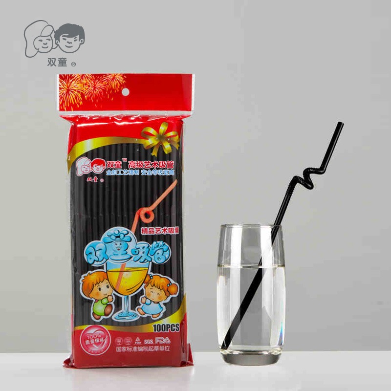藝術吸管 雙童 一次性彩色果汁飲料彎頭造型塑料長吸管1000只包郵-細節圖3