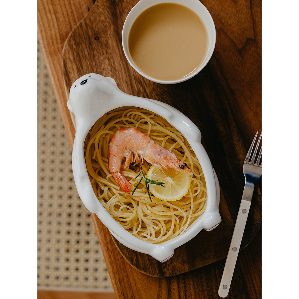 澤滕家  日式陶瓷碗可愛北極熊碗橢圓形沙拉碗白熊麪碗飯碗湯碗-細節圖5