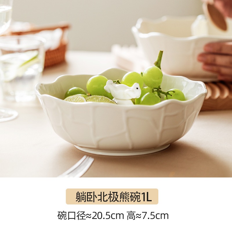 澤滕家  日式陶瓷碗可愛北極熊碗橢圓形沙拉碗白熊麪碗飯碗湯碗-細節圖8