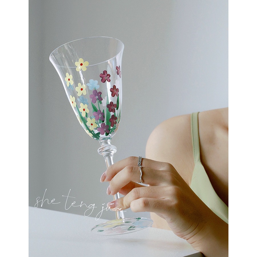 澤滕家 手繪設計師款中古杯 水晶玻璃紅酒杯高腳杯葡萄酒繪香檳杯-細節圖2