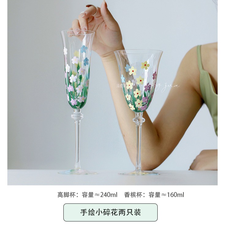 澤滕家 手繪設計師款中古杯 水晶玻璃紅酒杯高腳杯葡萄酒繪香檳杯-細節圖8