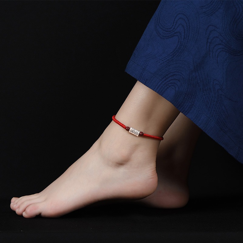 原創硃砂手鏈本命年生肖s925銀紅繩手串女男手工編織轉運情侶手繩-細節圖6
