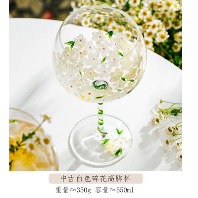澤滕家中古酒杯手繪高腳杯碎花葡萄酒杯手繪花朵水晶玻璃紅酒杯-細節圖6